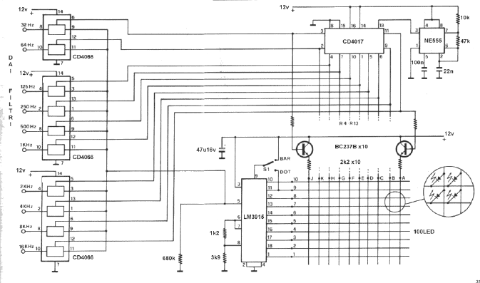 Electronic Paradise - Schemi: Analizzatore di spettro grafico a led